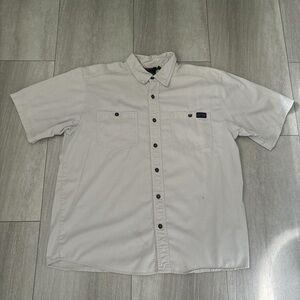 Harley Davidson Embroidered Short Sleeve Button Up Shirt Beige 1/3 Mesh Lined XL